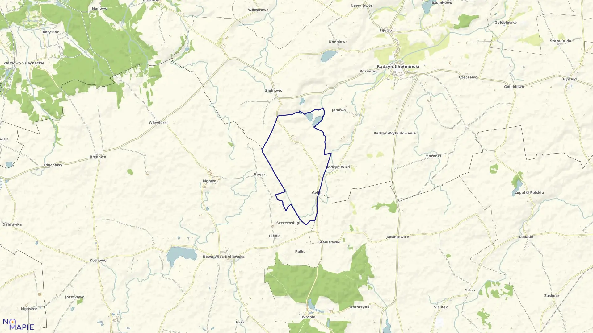 Mapa obrębu Gawłowice w gminie Radzyń Chełmiński