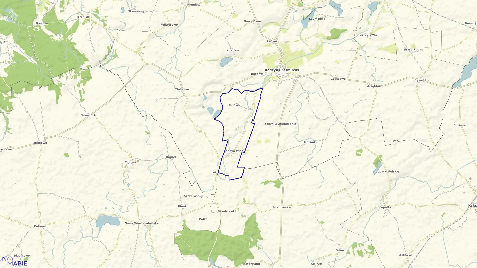 Mapa obrębu Janowo w gminie Radzyń Chełmiński