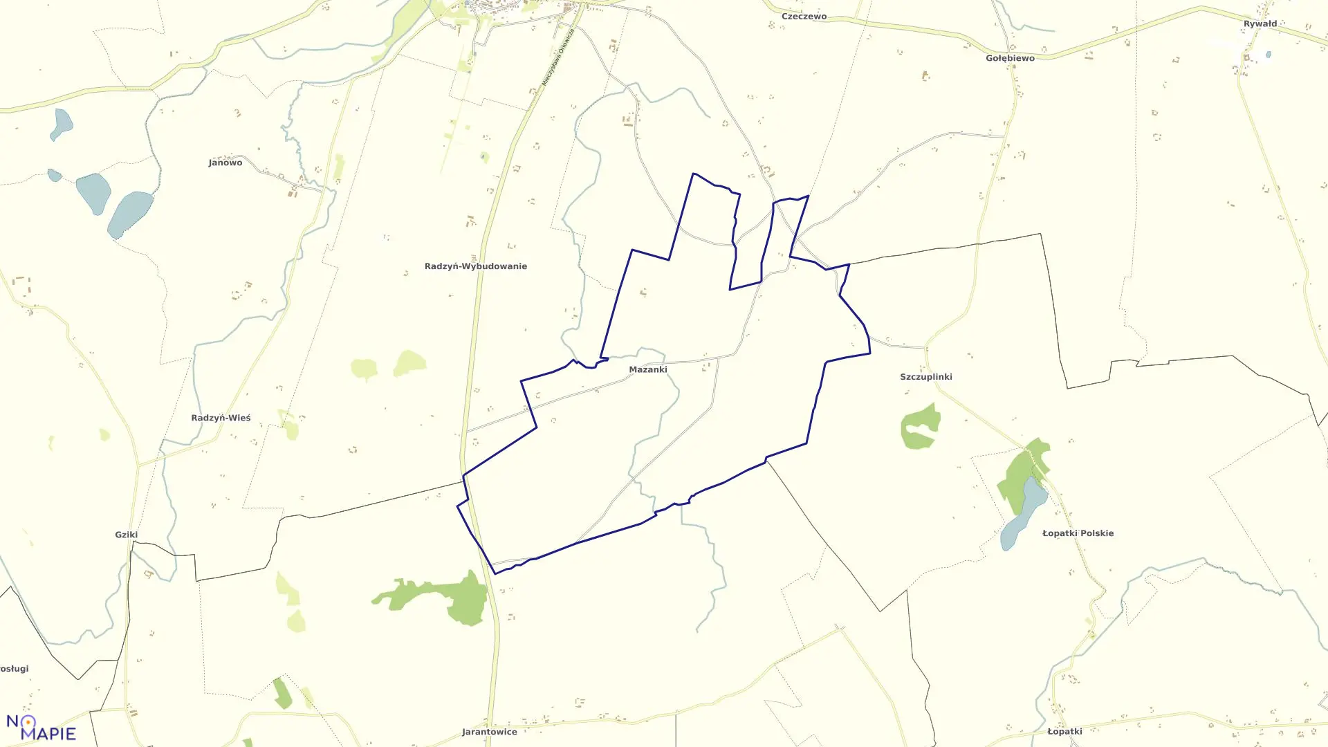 Mapa obrębu Mazanki w gminie Radzyń Chełmiński