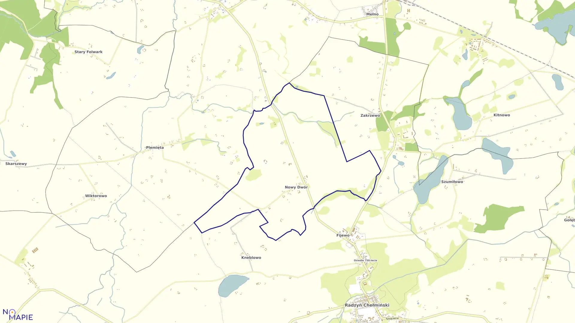 Mapa obrębu Nowy Dwór w gminie Radzyń Chełmiński