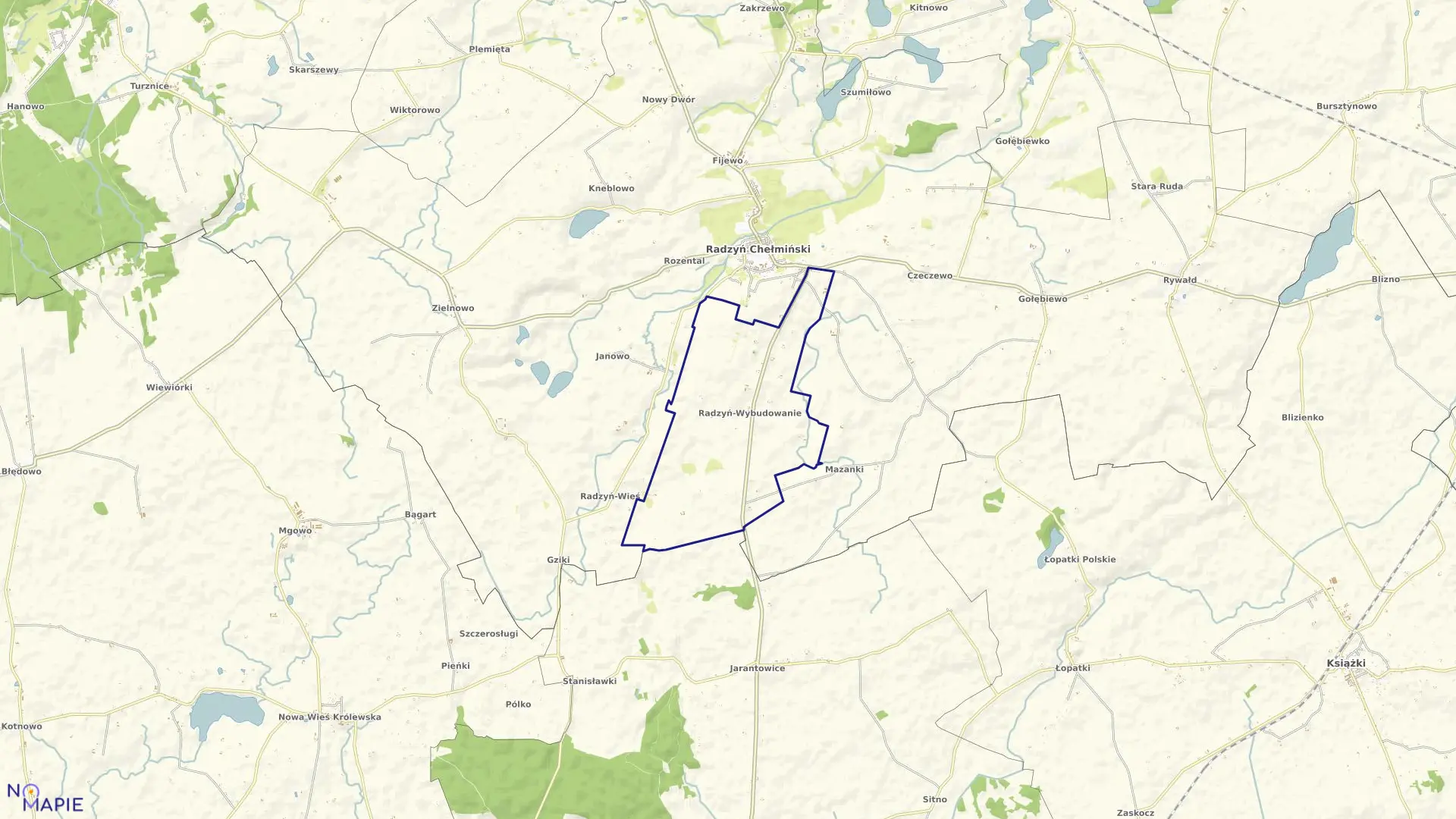 Mapa obrębu Radzyń Wybudowanie w gminie Radzyń Chełmiński