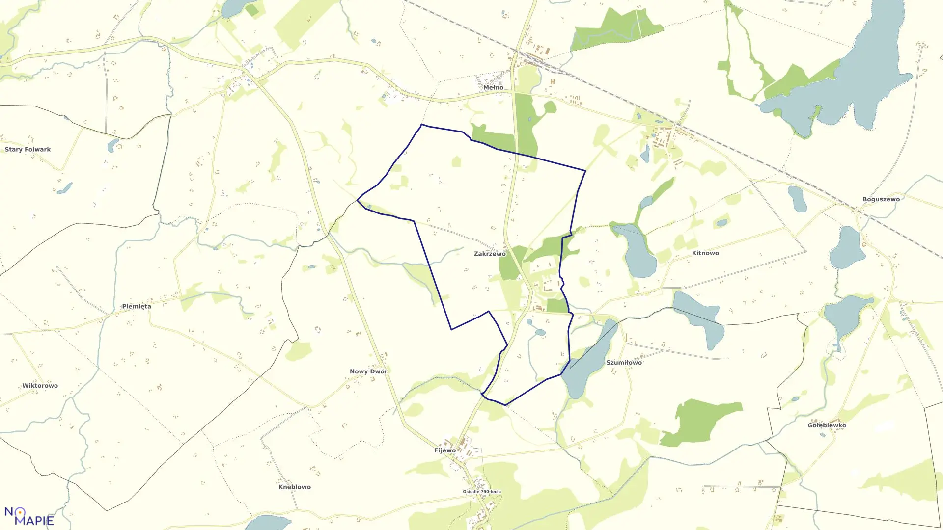 Mapa obrębu Zakrzewo w gminie Radzyń Chełmiński