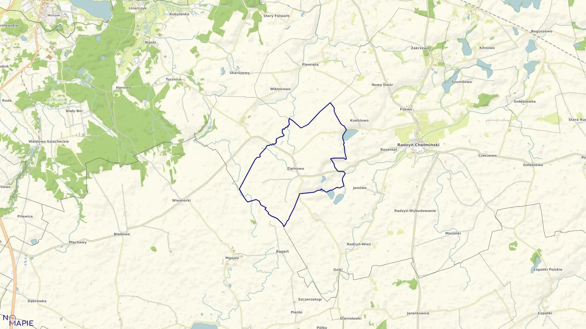 Mapa obrębu Zielnowo w gminie Radzyń Chełmiński